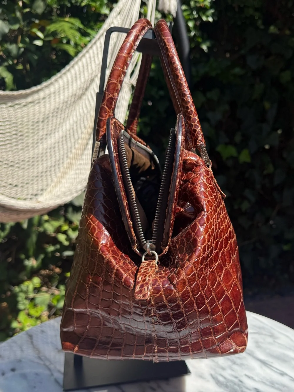 Vintage 1980s Fendi ‘Adele 1327’ Brown Alligator Doctor Style Hand Bag